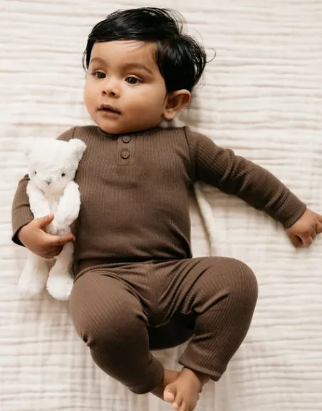 Organic Cotton Modal Long Sleeve Bodysuit - Cocoa