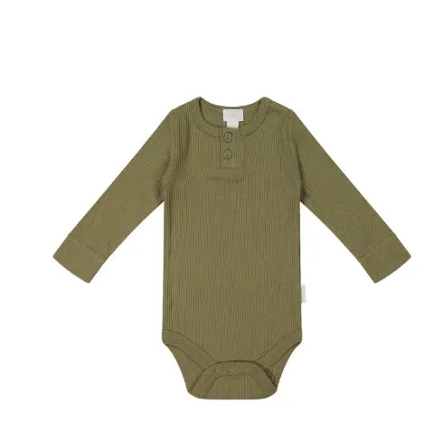 Organic Cotton Modal Long Sleeve Bodysuit - Herb