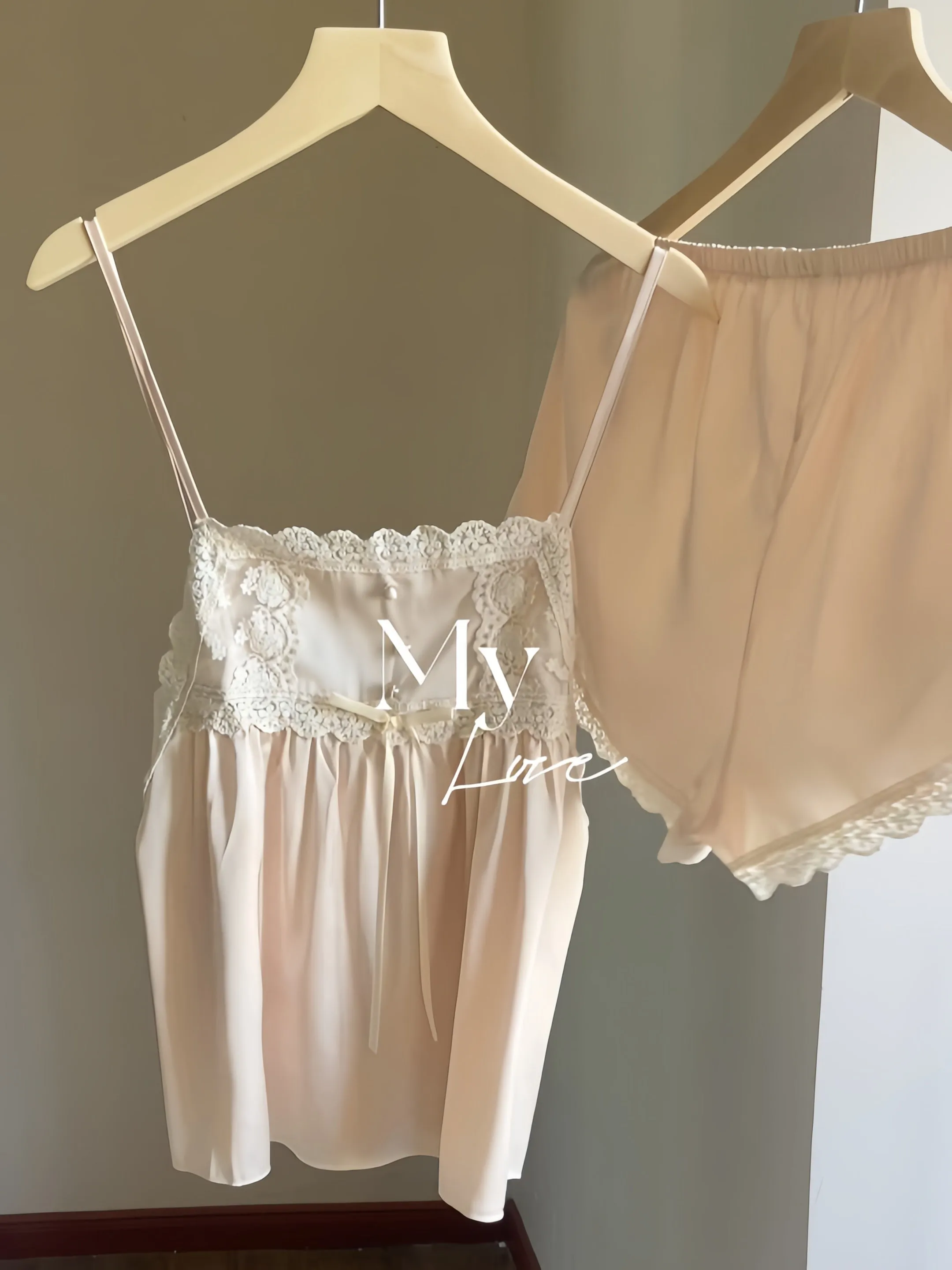 Peach romance satin lingerie pajama set