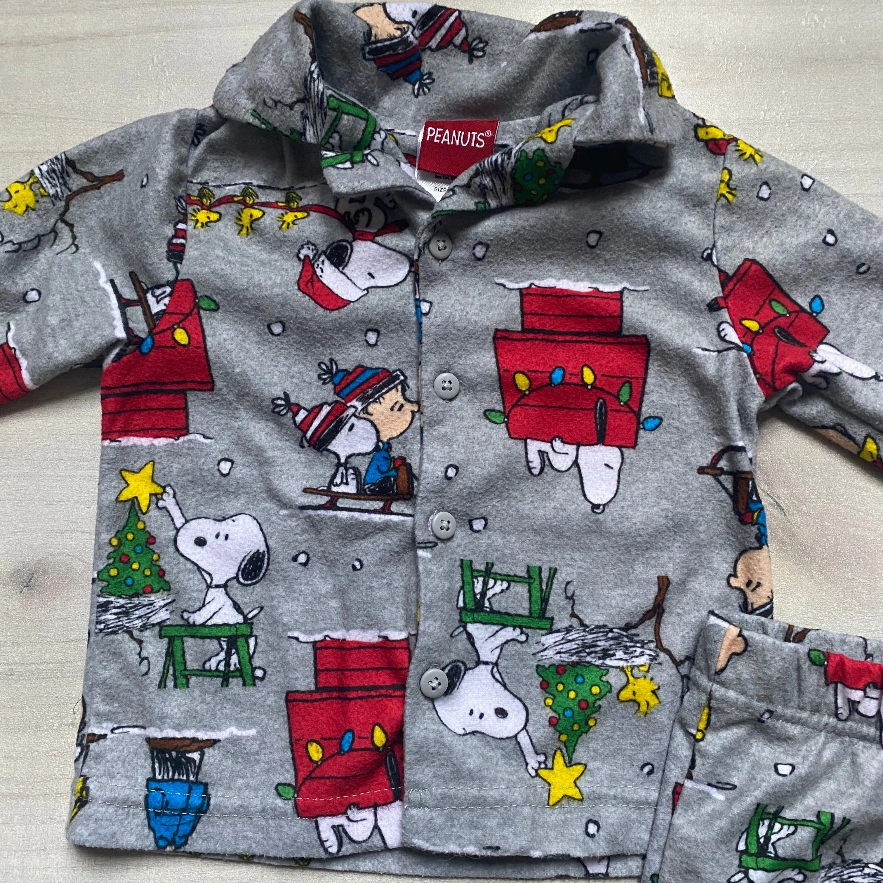 Peanuts Gray Cotton Long Sleeve Pajama Set