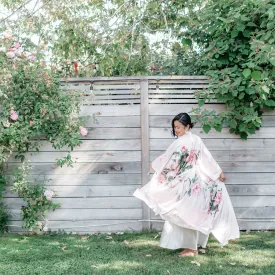 Peony & Bird Long Kimono Robe