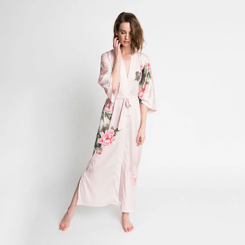 Peony & Bird Long Kimono Robe