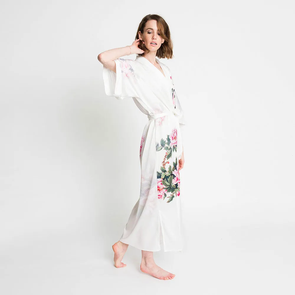 Peony & Bird Long Kimono Robe