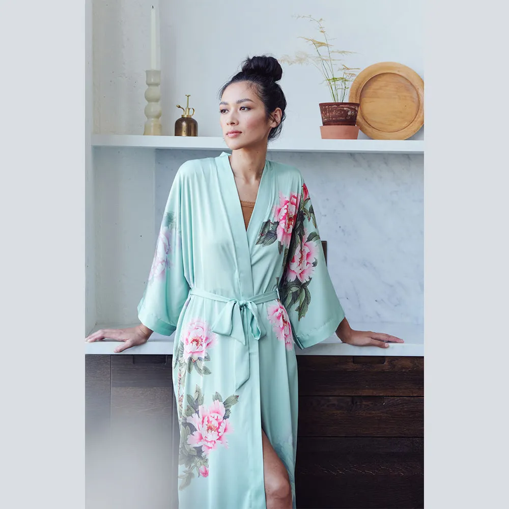 Peony & Bird Long Kimono Robe