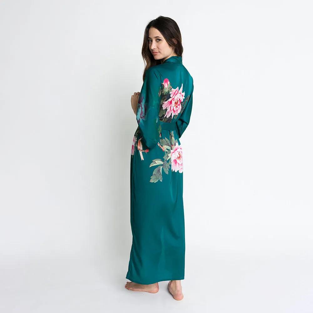 Peony & Bird Long Kimono Robe