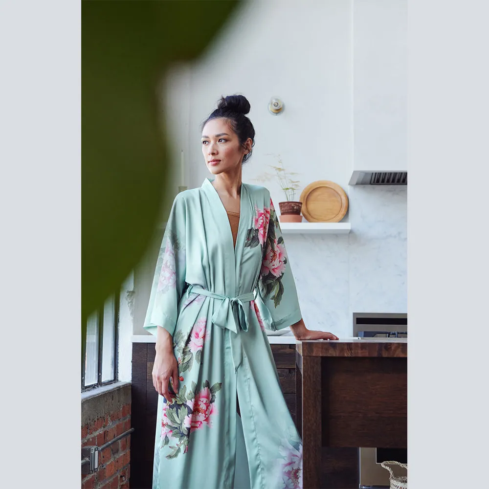 Peony & Bird Long Kimono Robe