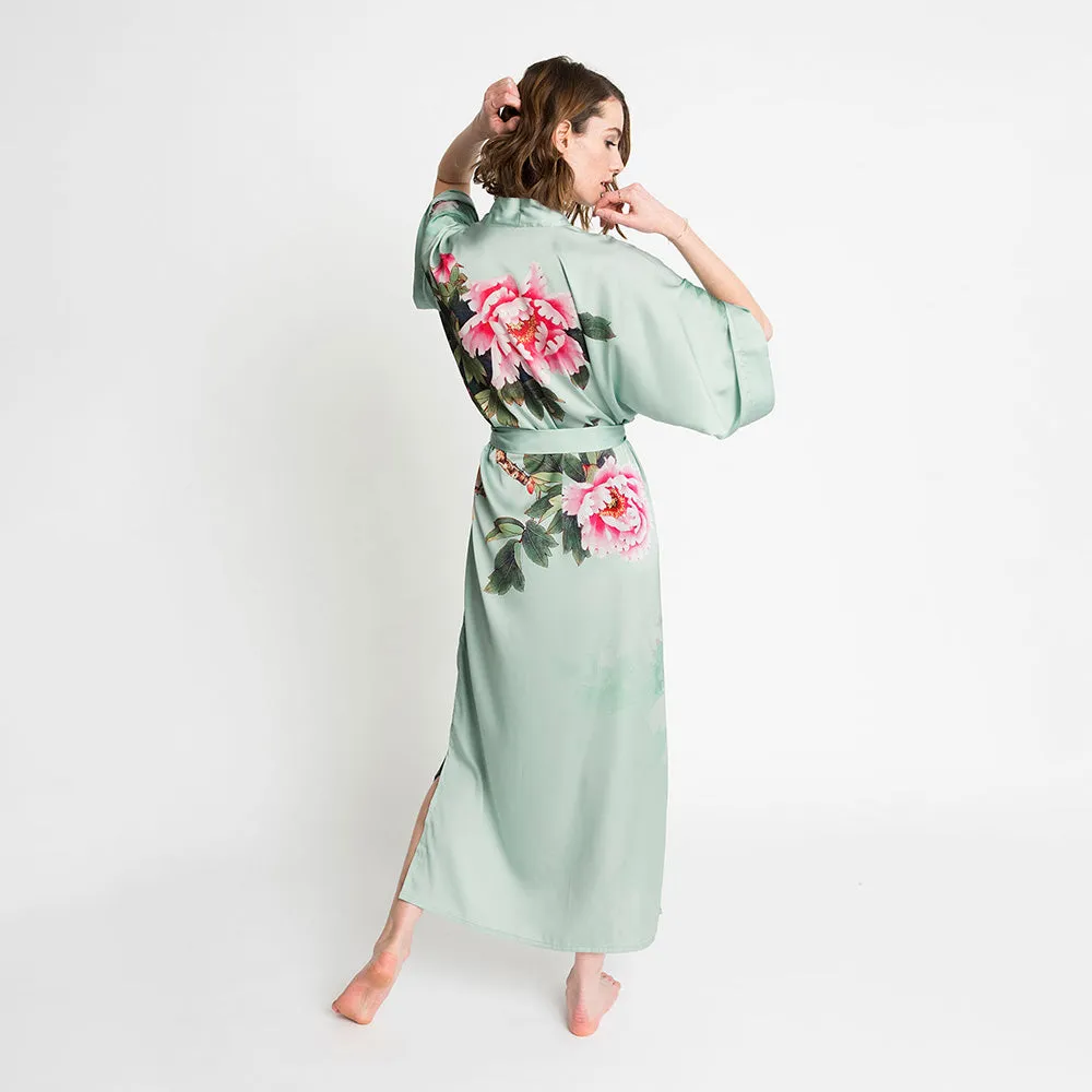 Peony & Bird Long Kimono Robe