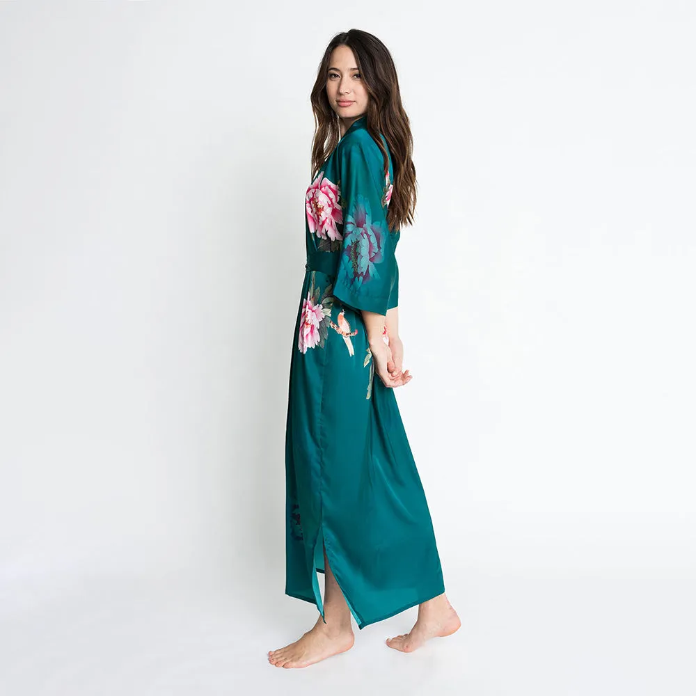 Peony & Bird Long Kimono Robe