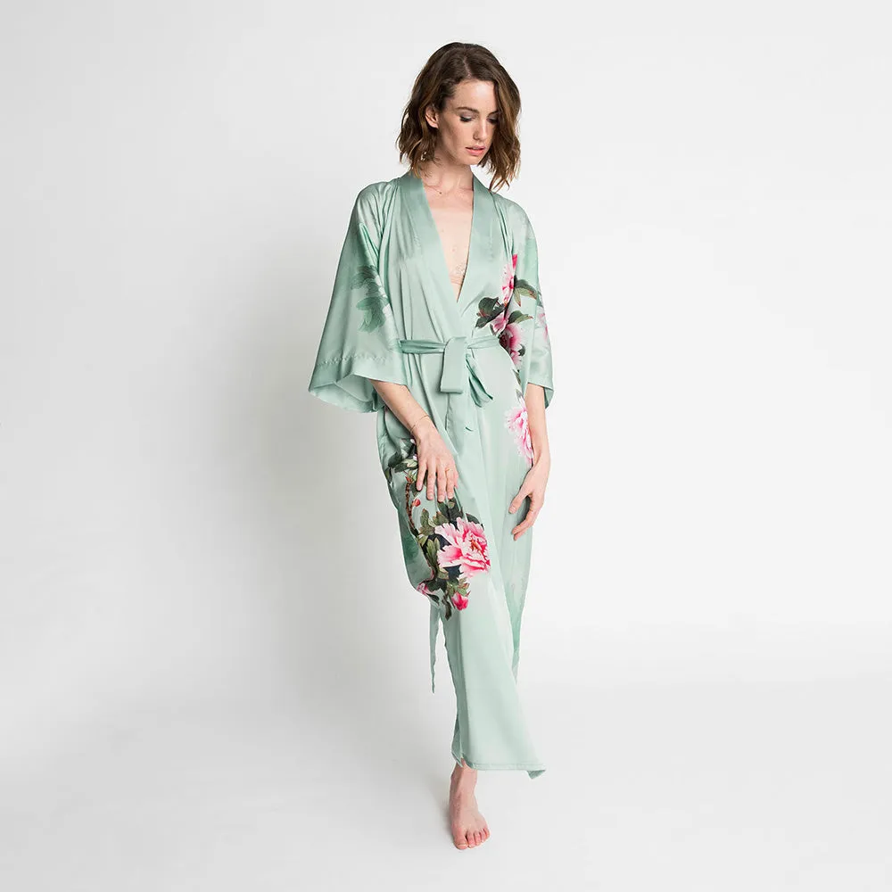 Peony & Bird Long Kimono Robe