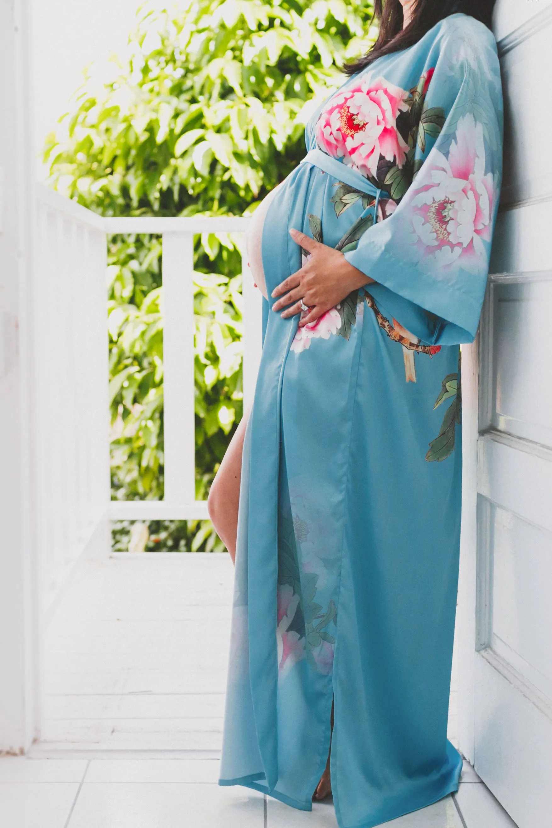 Peony & Bird Long Kimono Robe