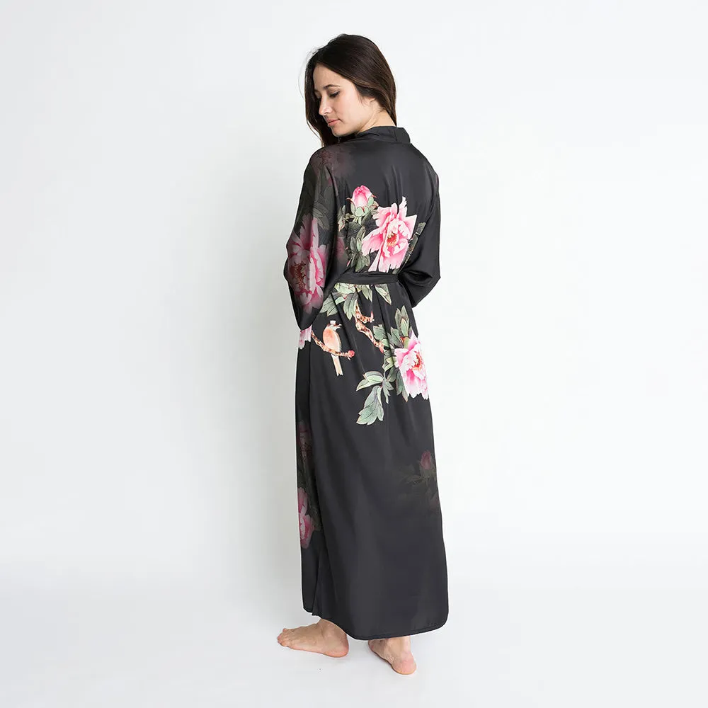 Peony & Bird Long Kimono Robe