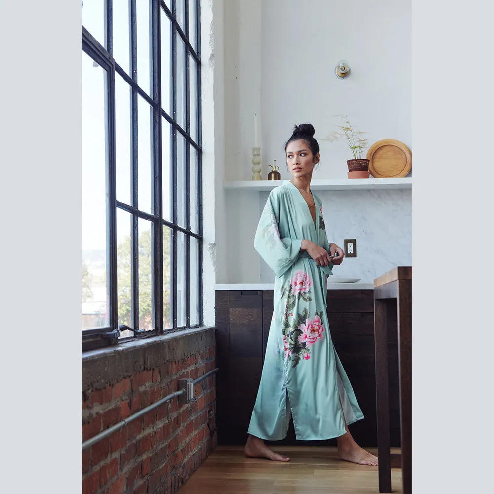 Peony & Bird Long Kimono Robe