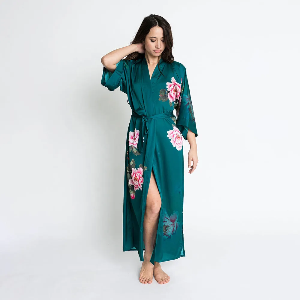 Peony & Bird Long Kimono Robe