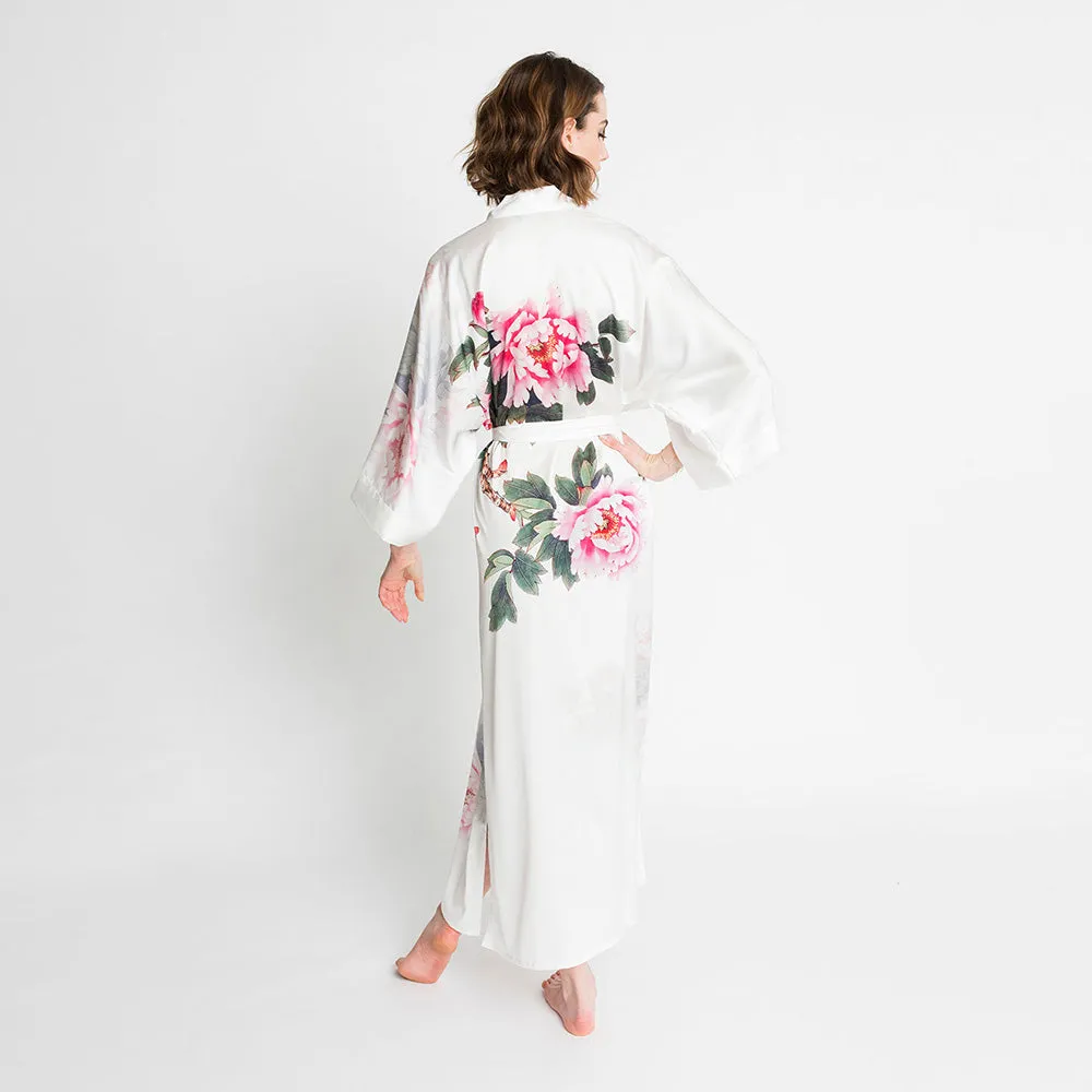 Peony & Bird Long Kimono Robe