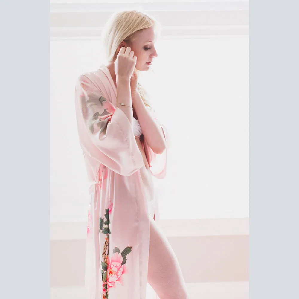 Peony & Bird Long Kimono Robe