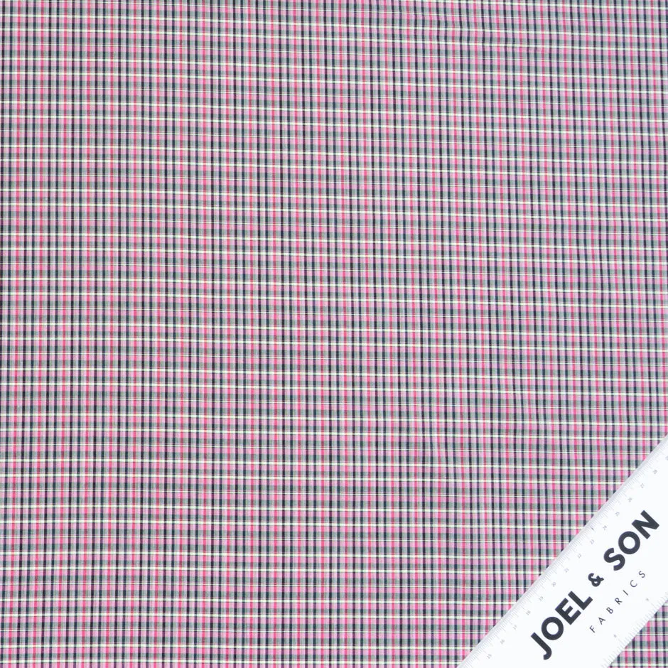 Pink, Black & Green Checkered Superfine Shirting