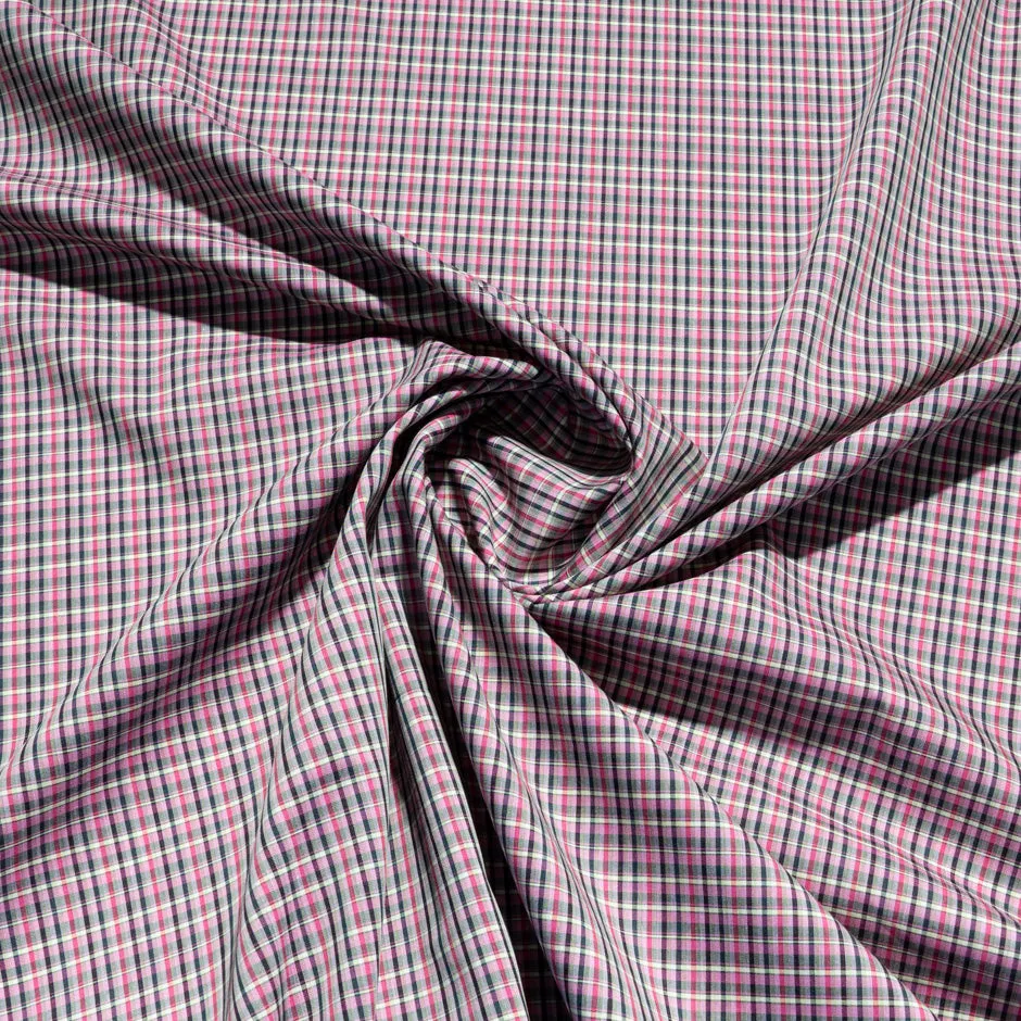 Pink, Black & Green Checkered Superfine Shirting