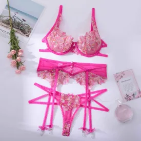 Pink Lingerie Set Floral Embroidery