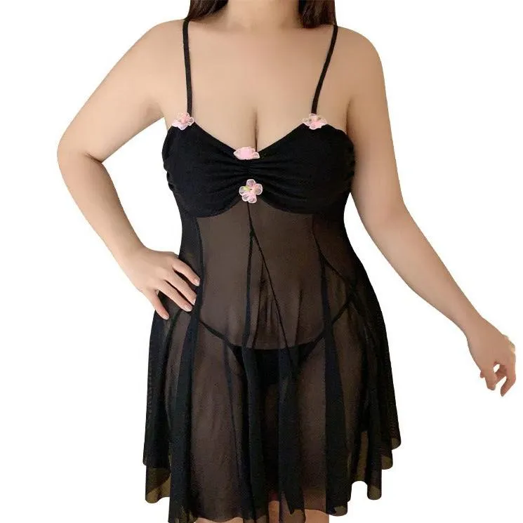 Plus Size Sheer Mesh Babydoll Lingerie