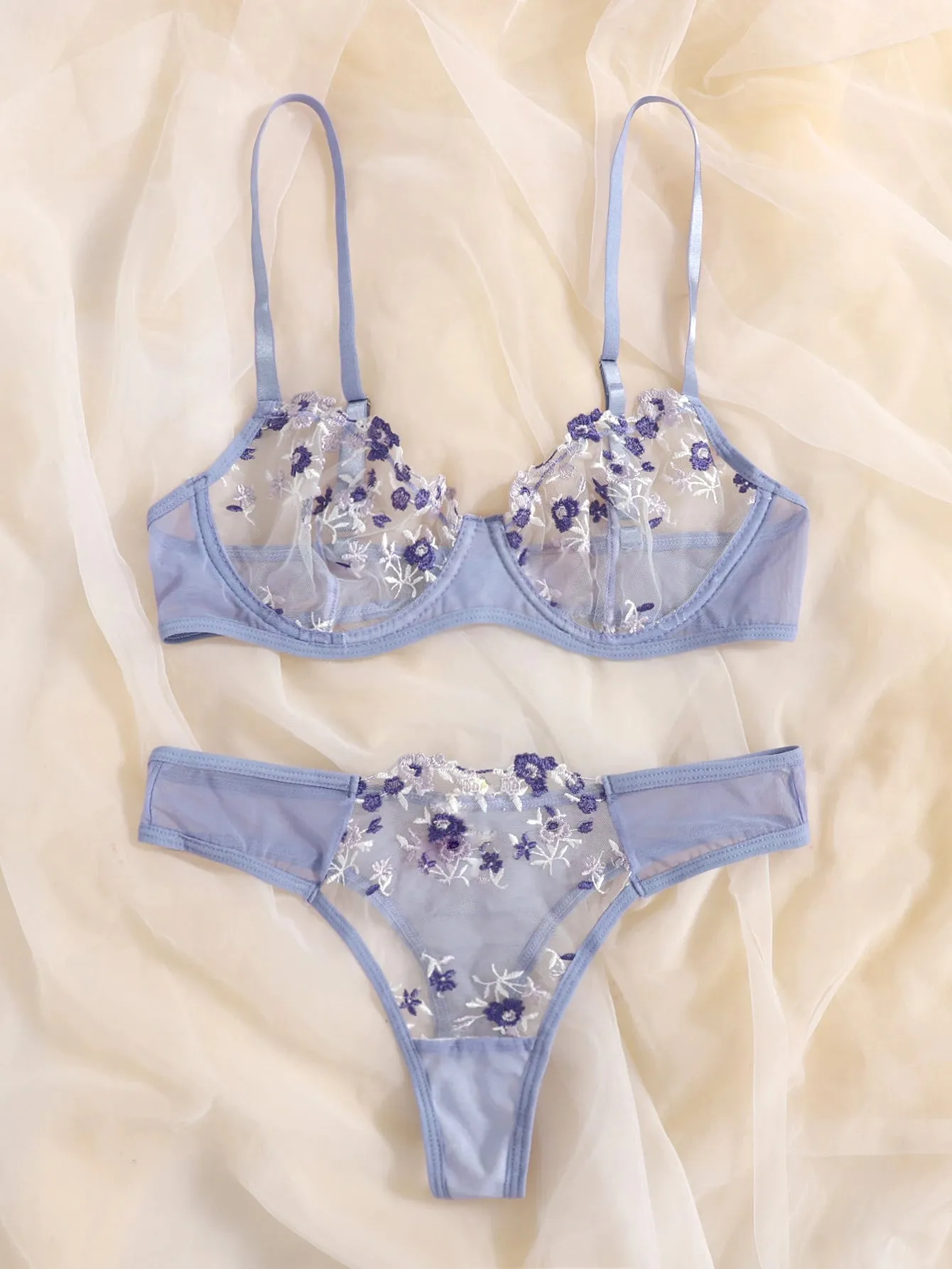 Purple Floral Lingerie Set