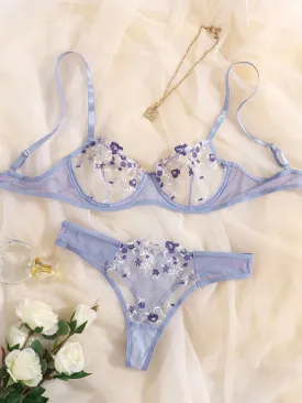 Purple Floral Lingerie Set