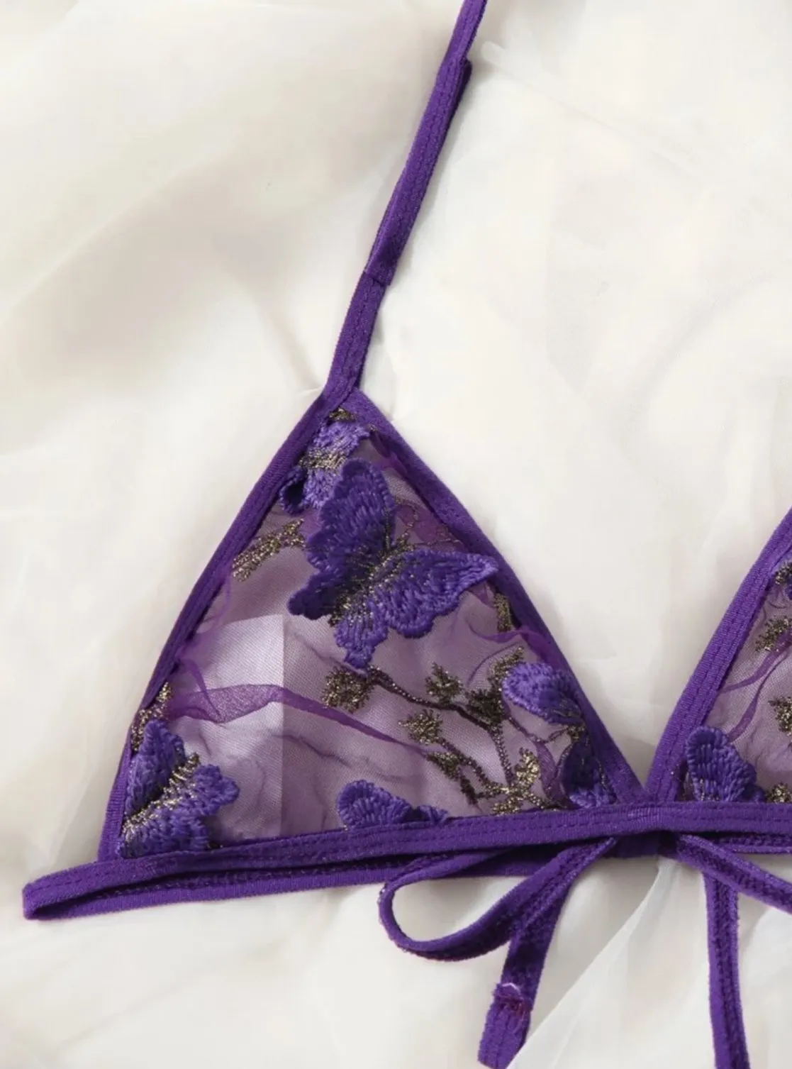 Purple Lingerie Set Butterfly Mesh