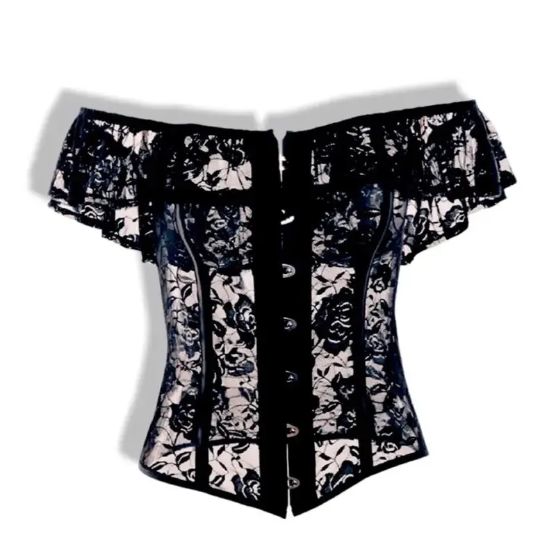 "Eve Royal Lace Off-The-Shoulder Top: Ruffle Sleeve - Women's Lingerie Collection"