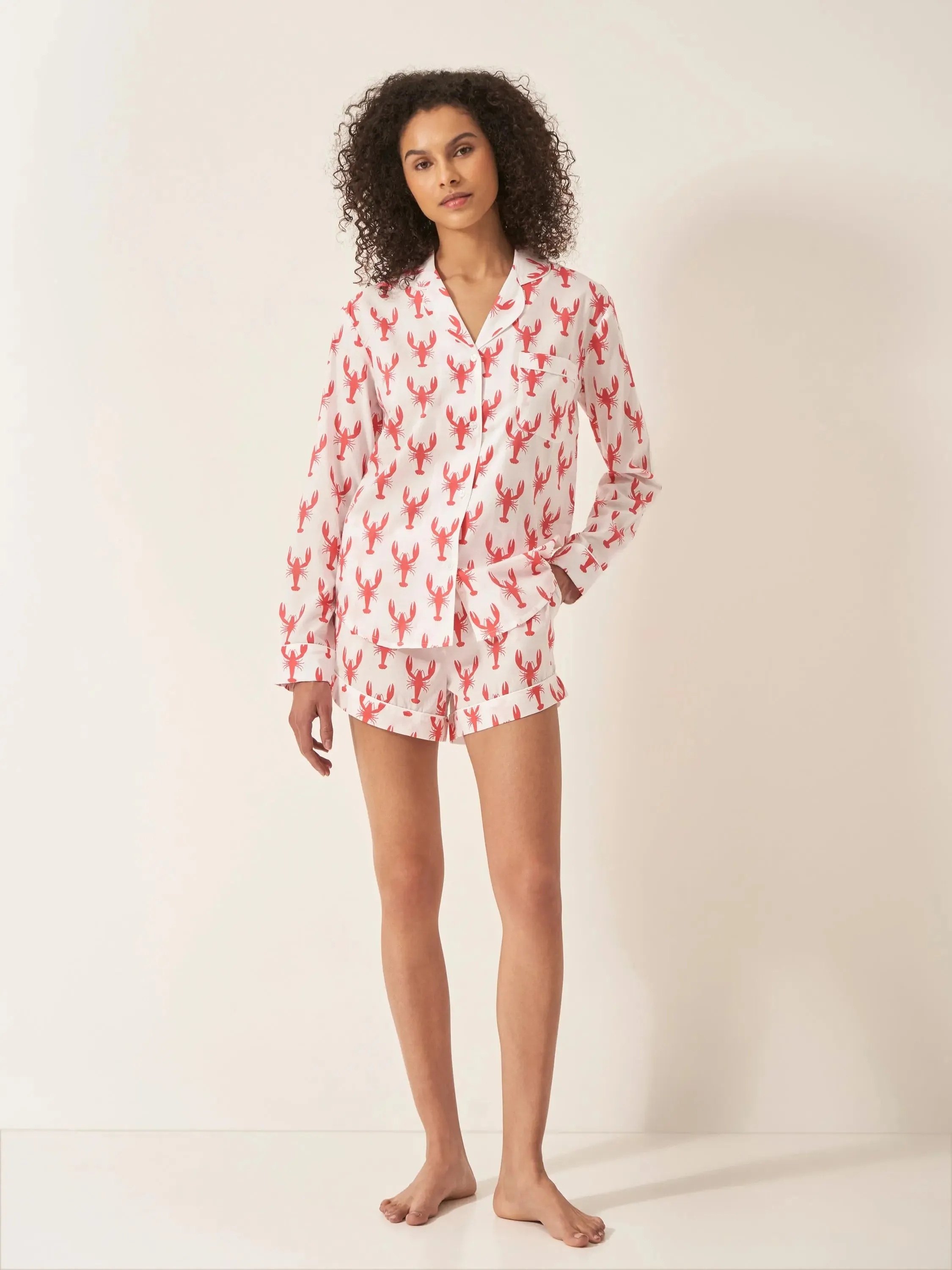 Red Lobster Women's Long Sleeve Organic Cotton Pyjama Short Set