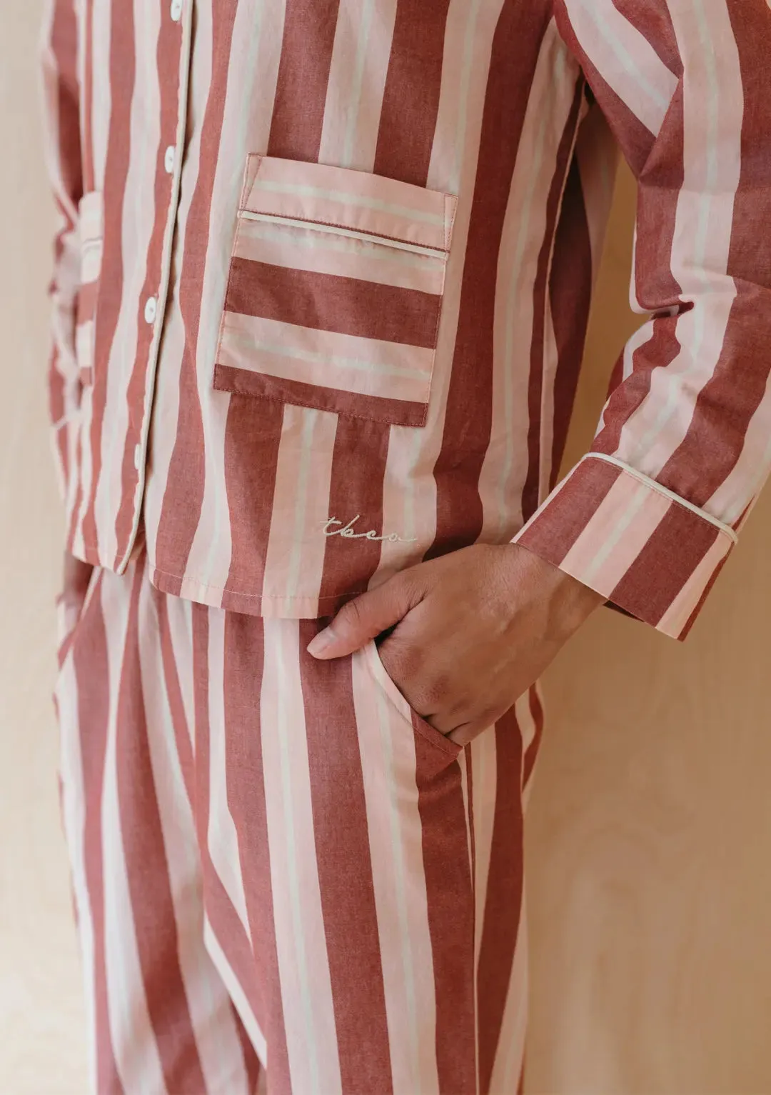 Red Stripe Cotton Pyjama Trouser Set