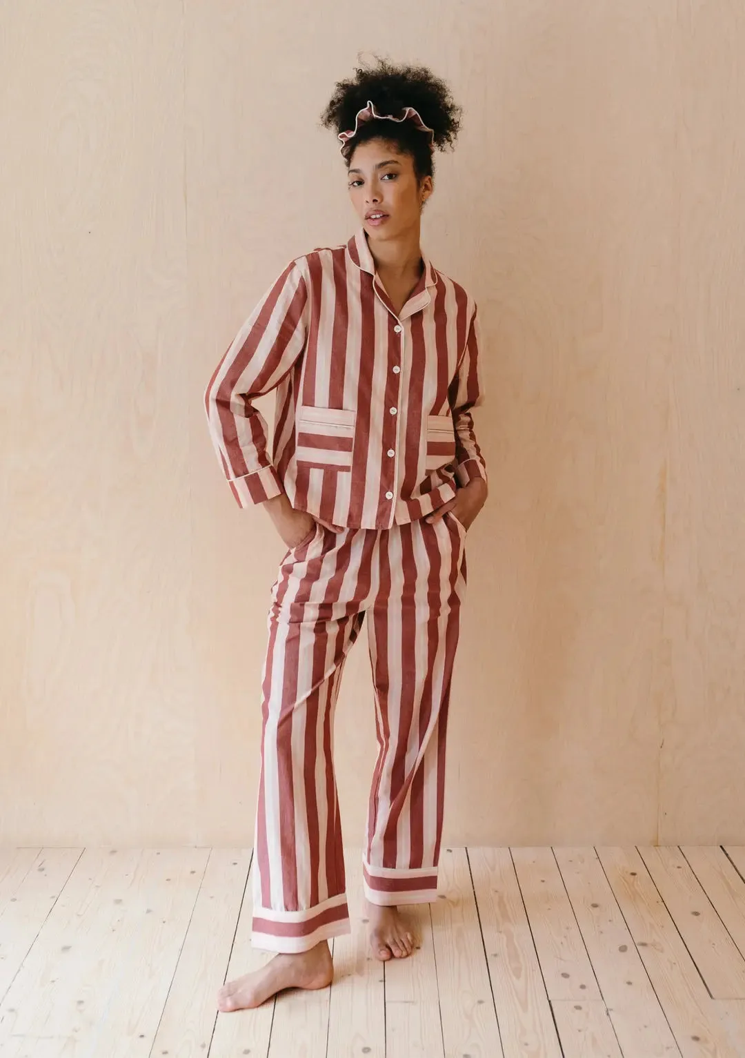 Red Stripe Cotton Pyjama Trouser Set