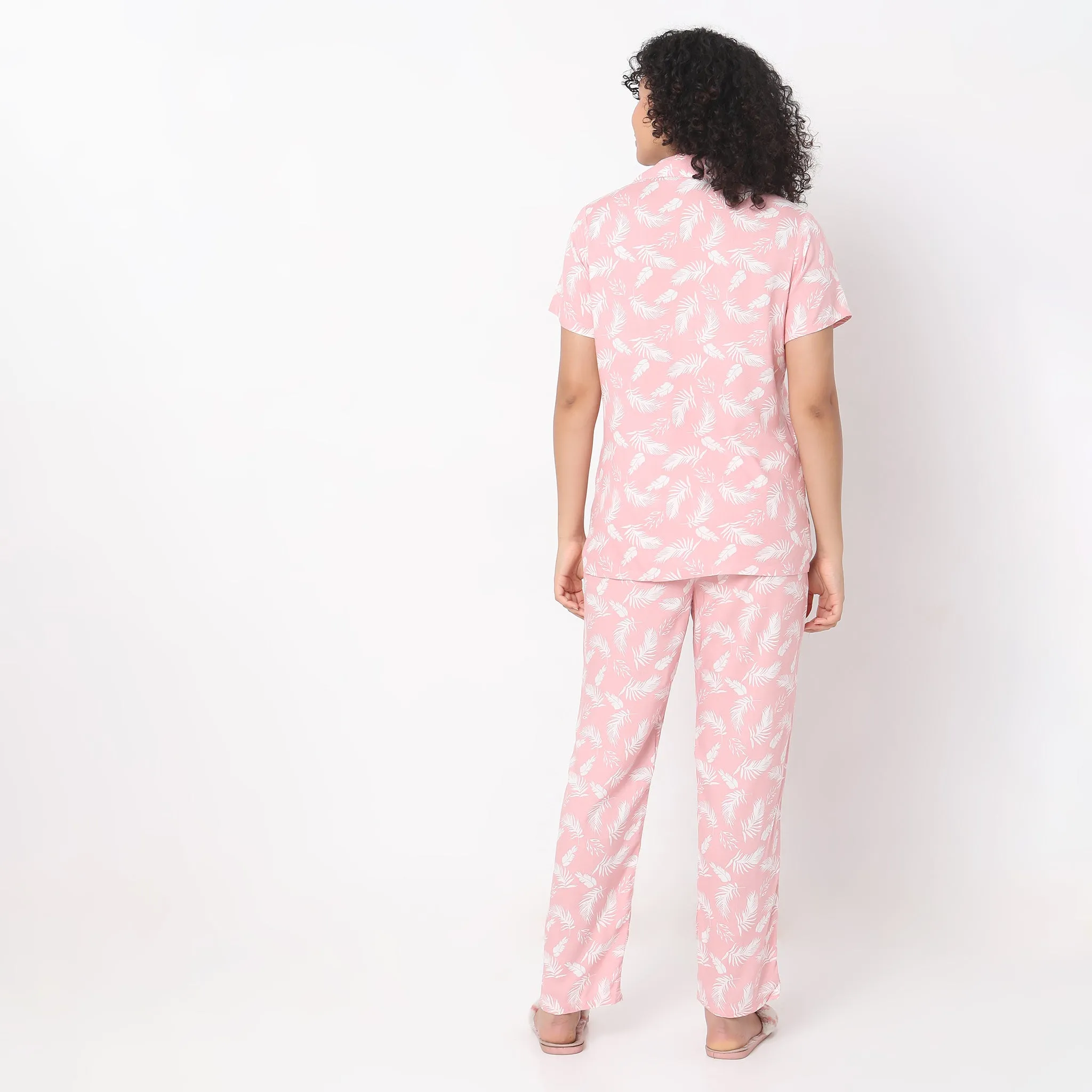 Regular Fit Floral Top with Pyjama Sleepwear Set