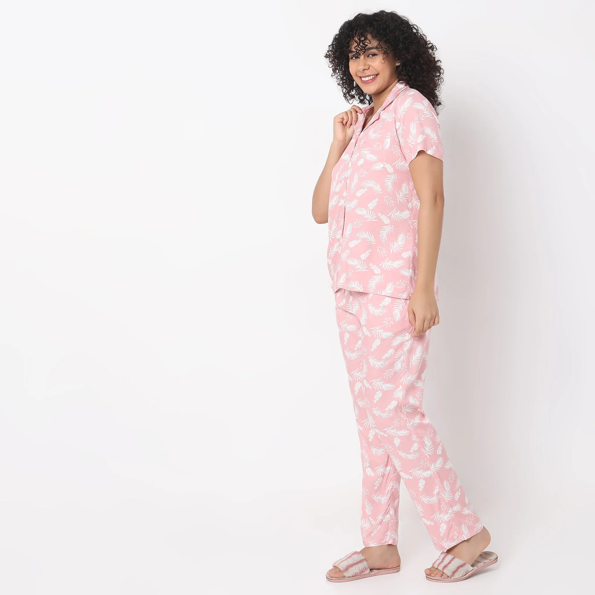 Regular Fit Floral Top with Pyjama Sleepwear Set