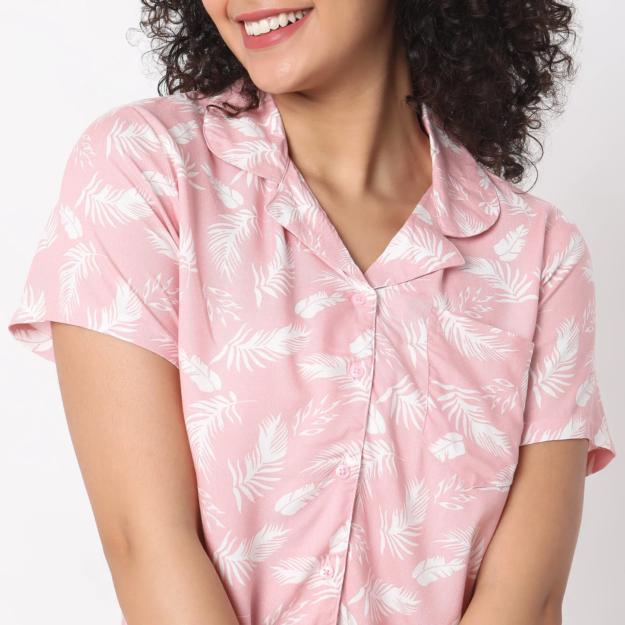 Regular Fit Floral Top with Pyjama Sleepwear Set