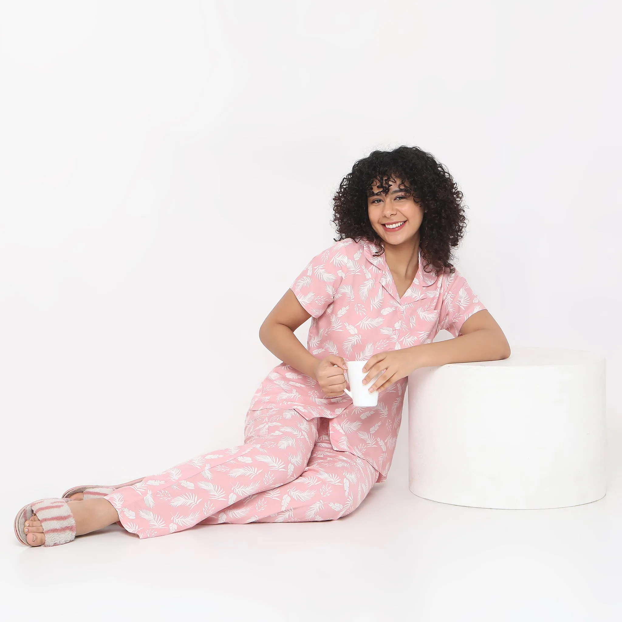 Regular Fit Floral Top with Pyjama Sleepwear Set