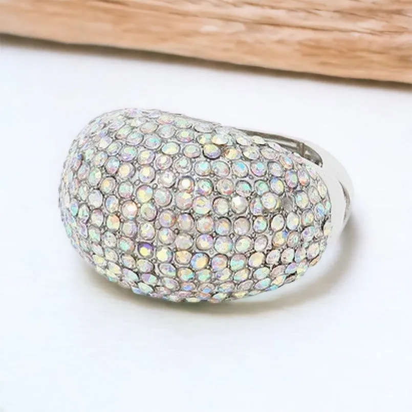 SCARLETT - ab silver pave stretch rhinestone ring