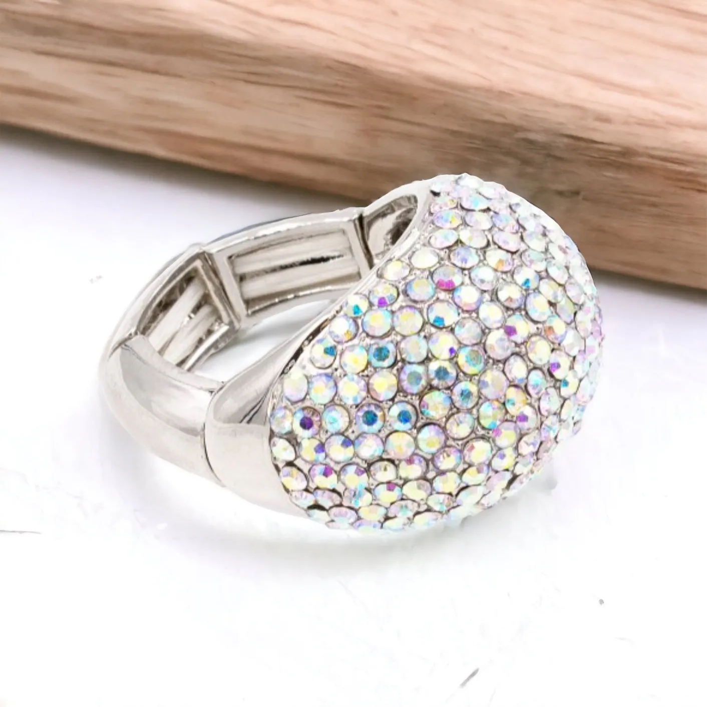 SCARLETT - ab silver pave stretch rhinestone ring