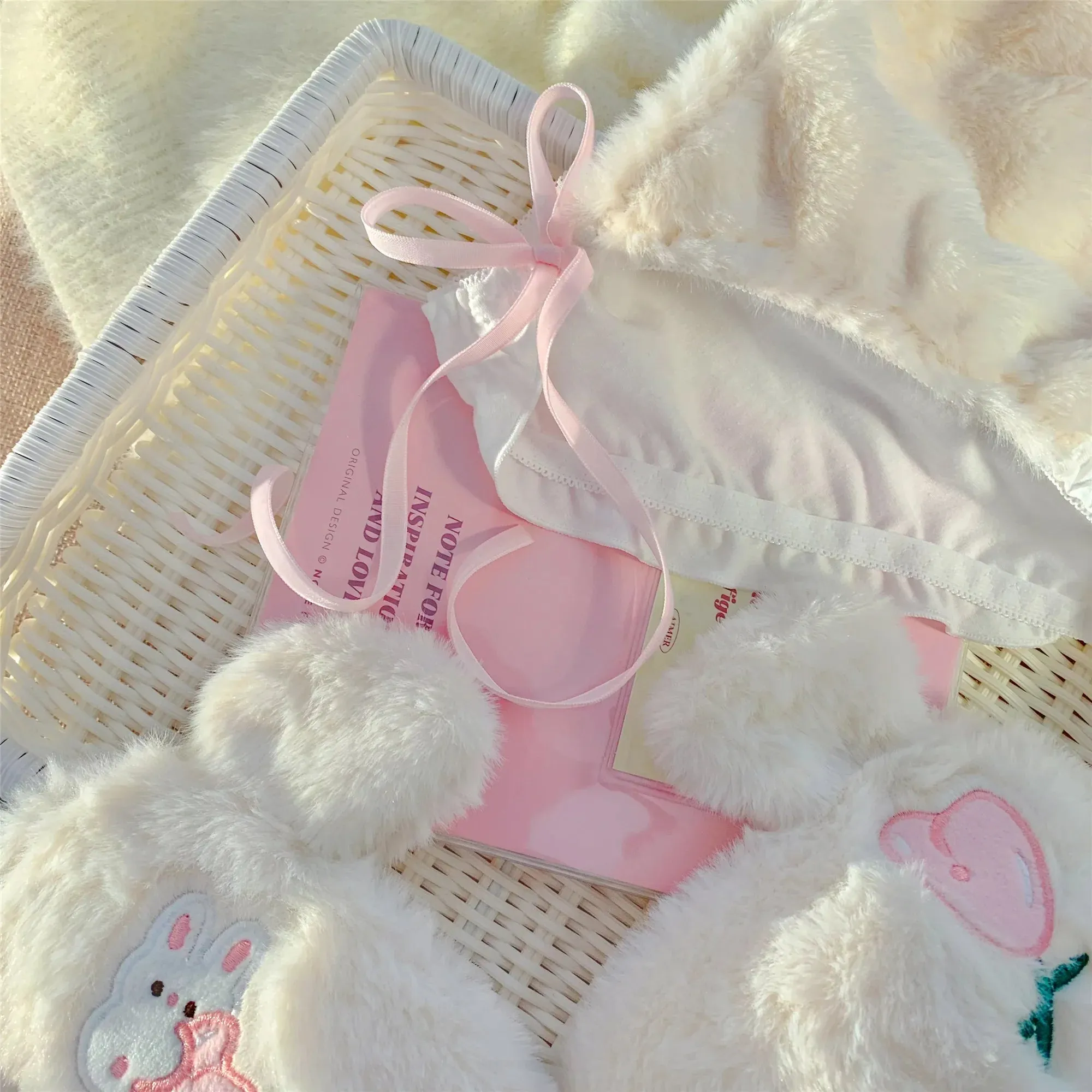 Spring Tulip Bunny Fuzzy Lingerie Set