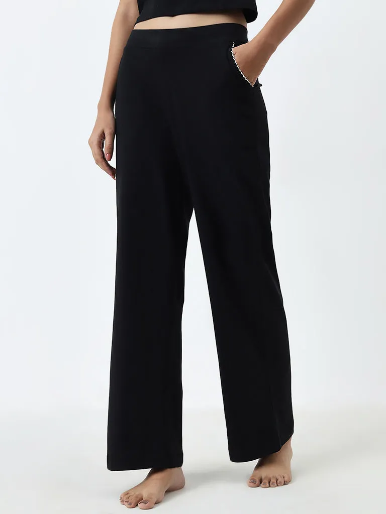 Superstar Black High-Rise Wide-Leg Cotton Blend Pants