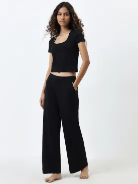 Superstar Black High-Rise Wide-Leg Cotton Blend Pants