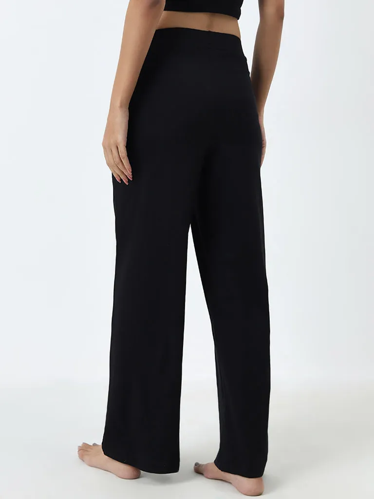 Superstar Black High-Rise Wide-Leg Cotton Blend Pants