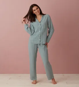 Teal Polly 100% Linen Pyjama Top