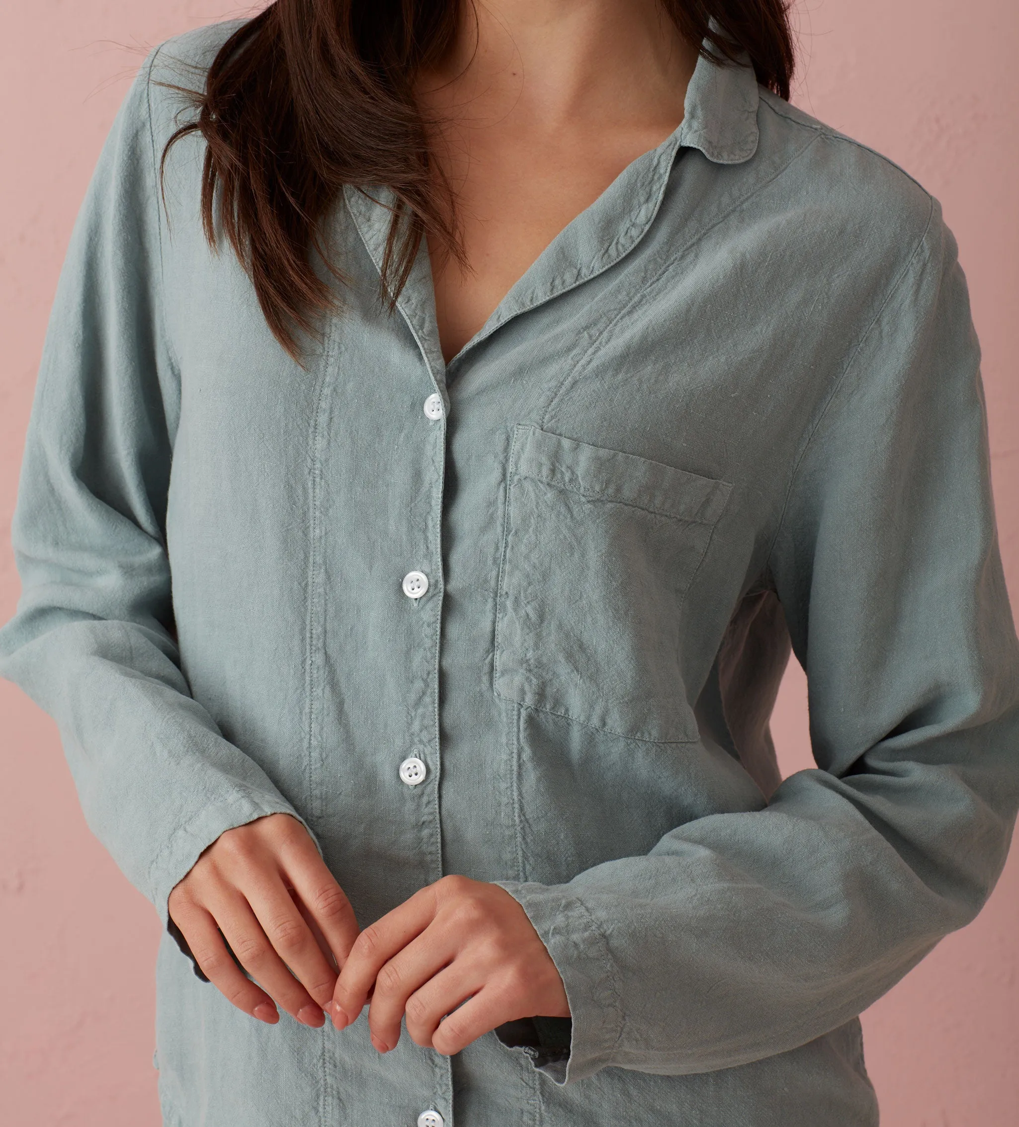 Teal Polly 100% Linen Pyjama Top