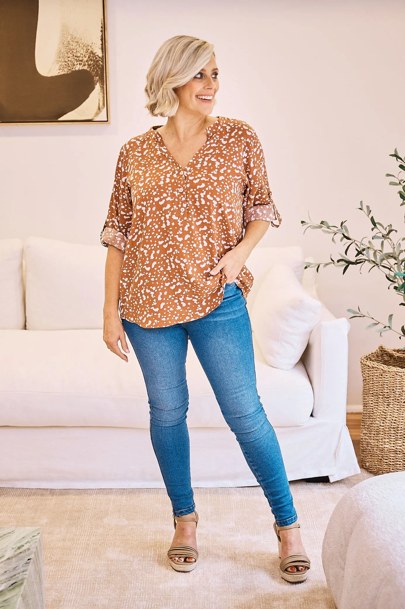 Tuscany Mid Sleeve Top Vera Print Rust