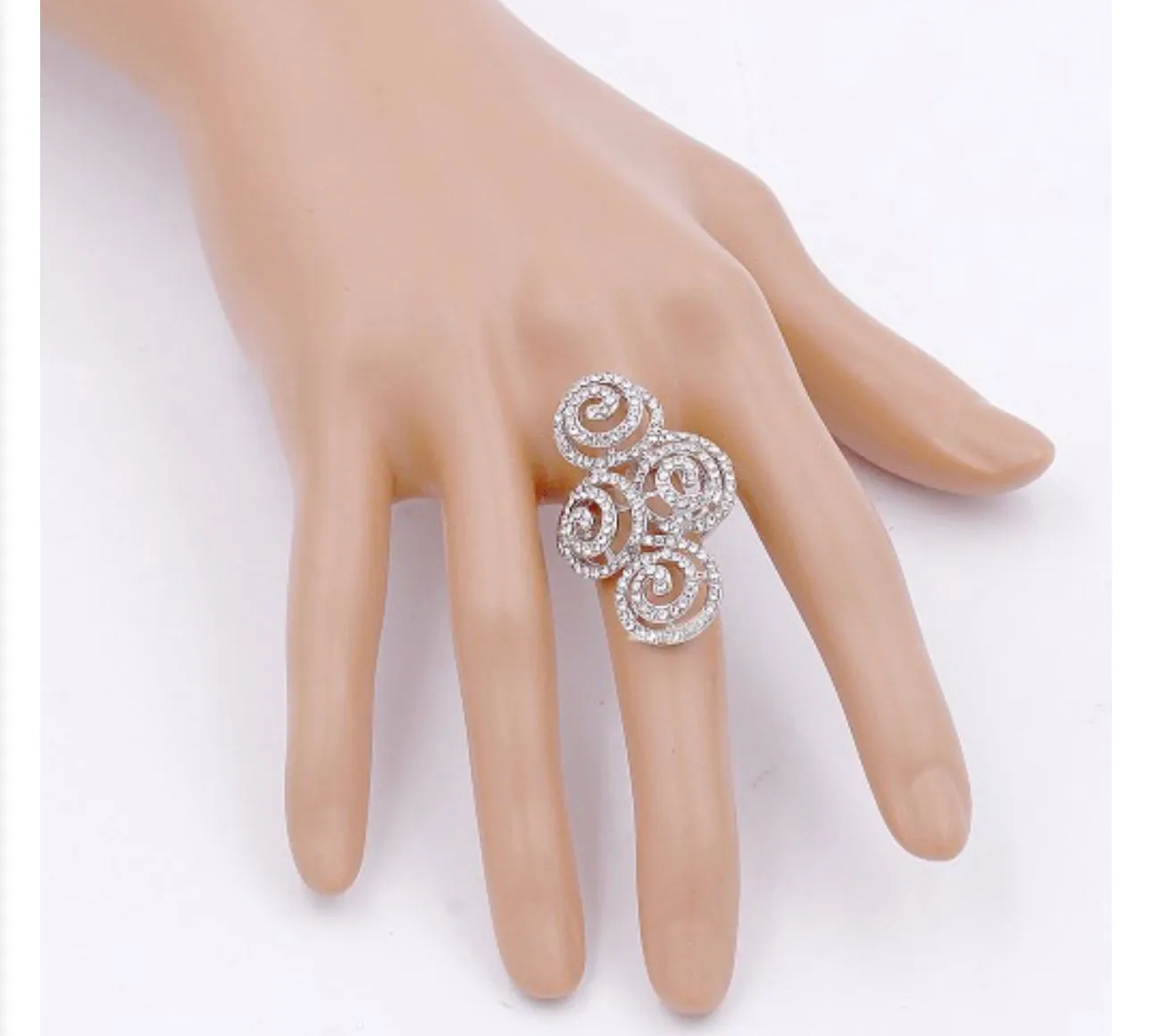 Twilight - Clear silver swirl pave rhinestone stretch ring