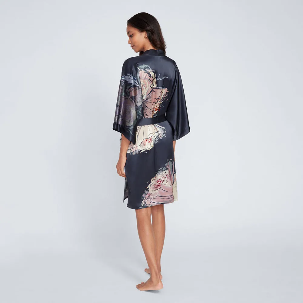 Washable Silk Jia Short Kimono Robe