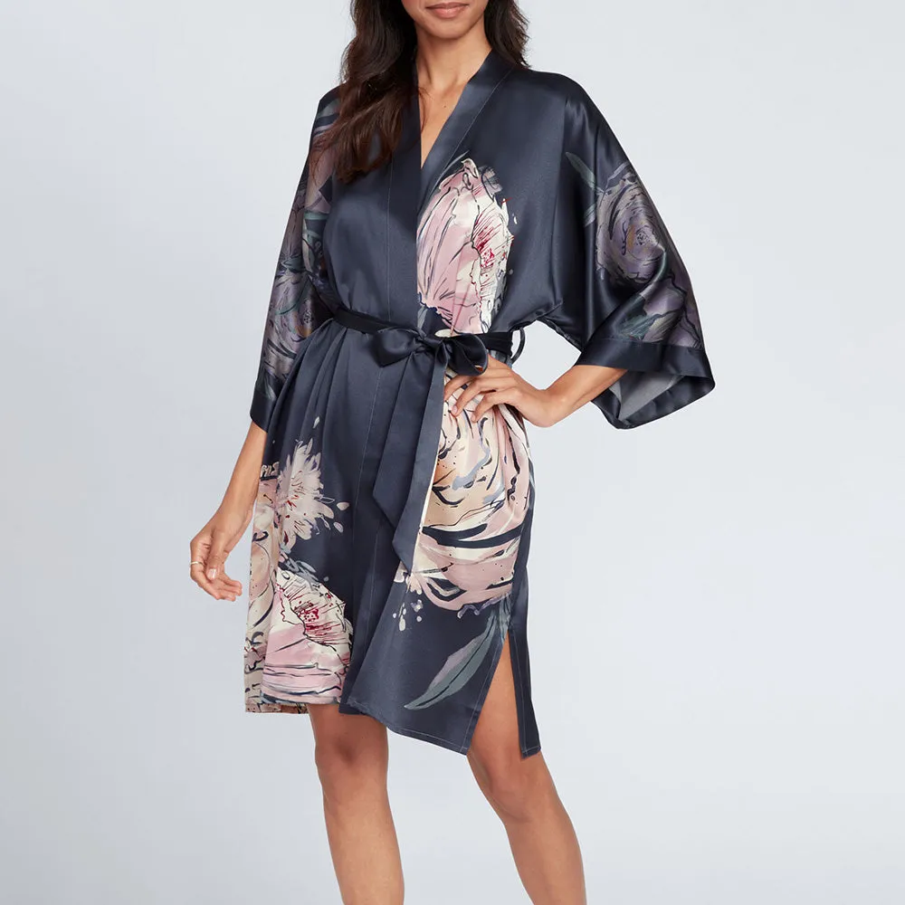 Washable Silk Jia Short Kimono Robe