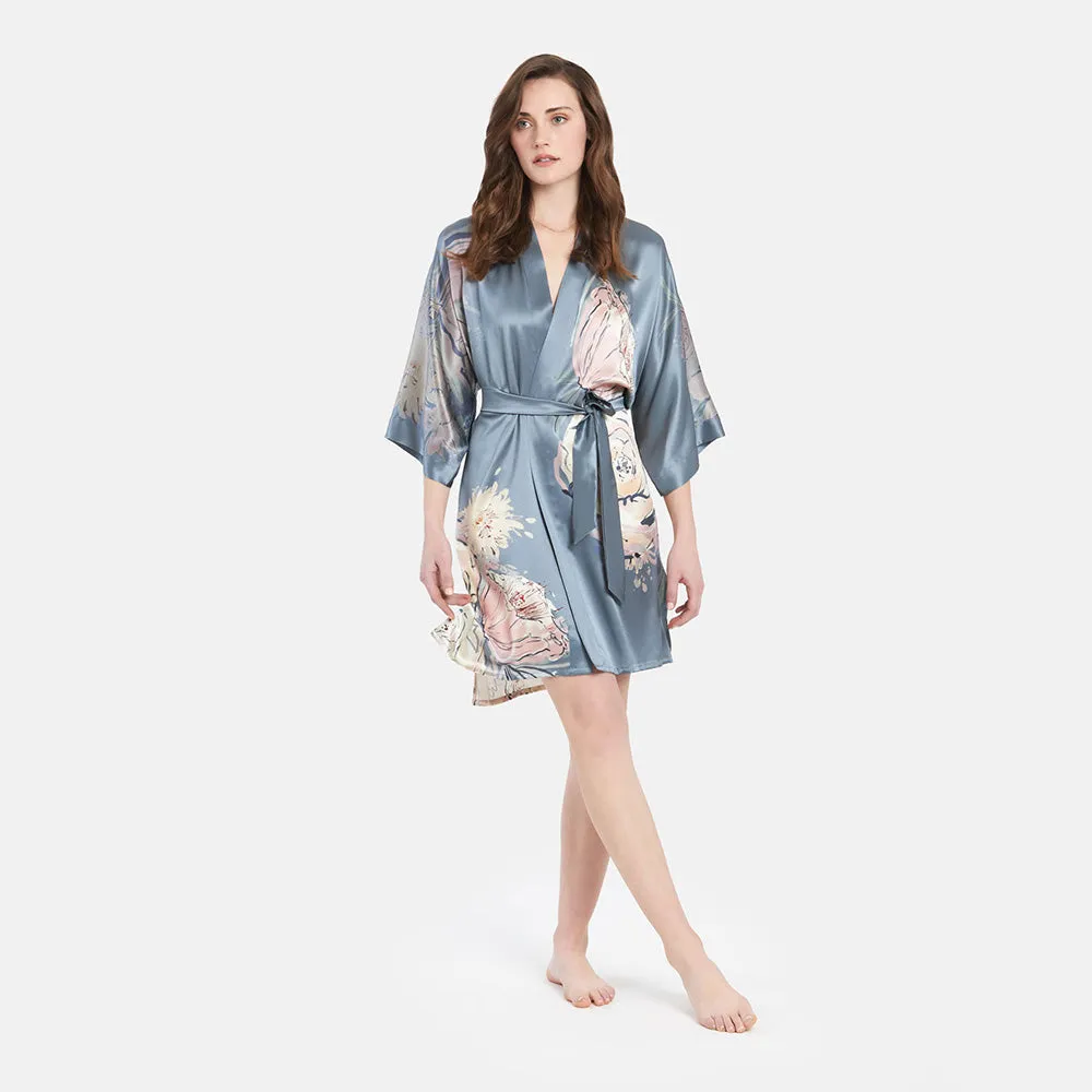 Washable Silk Jia Short Kimono Robe