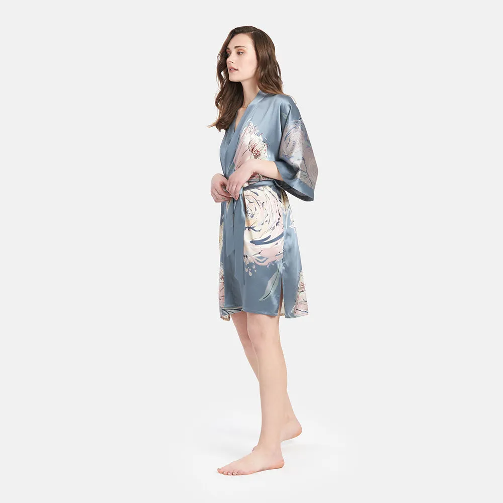 Washable Silk Jia Short Kimono Robe