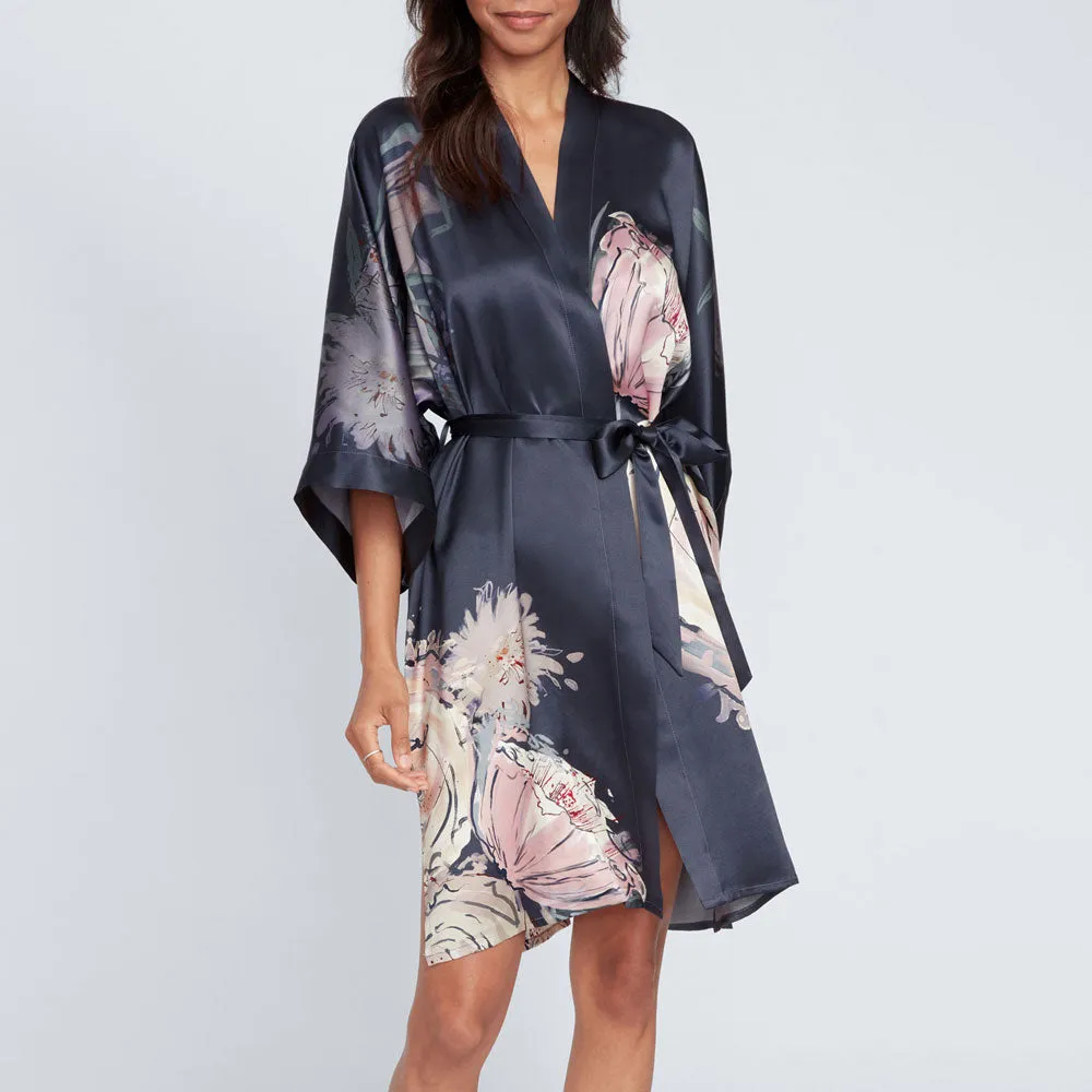 Washable Silk Jia Short Kimono Robe