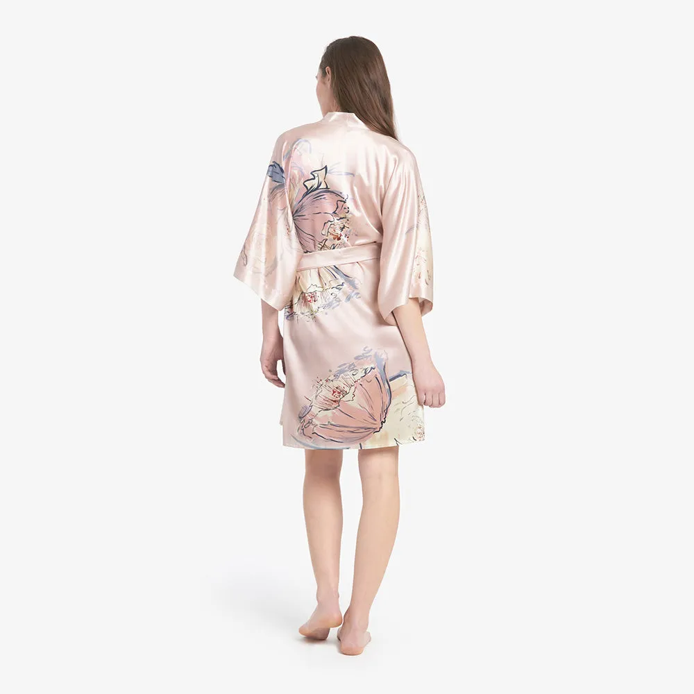 Washable Silk Jia Short Kimono Robe